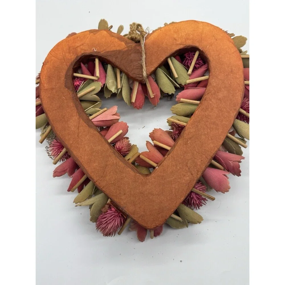 Faux Wood Pink Silk Door Home Decor Wreath Flower 13” W x 11” H